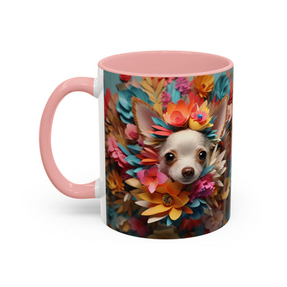 Chihuahua Floral Wreath Accent Coffee Mug — Colorful Pet Lover Gift (11/15oz)