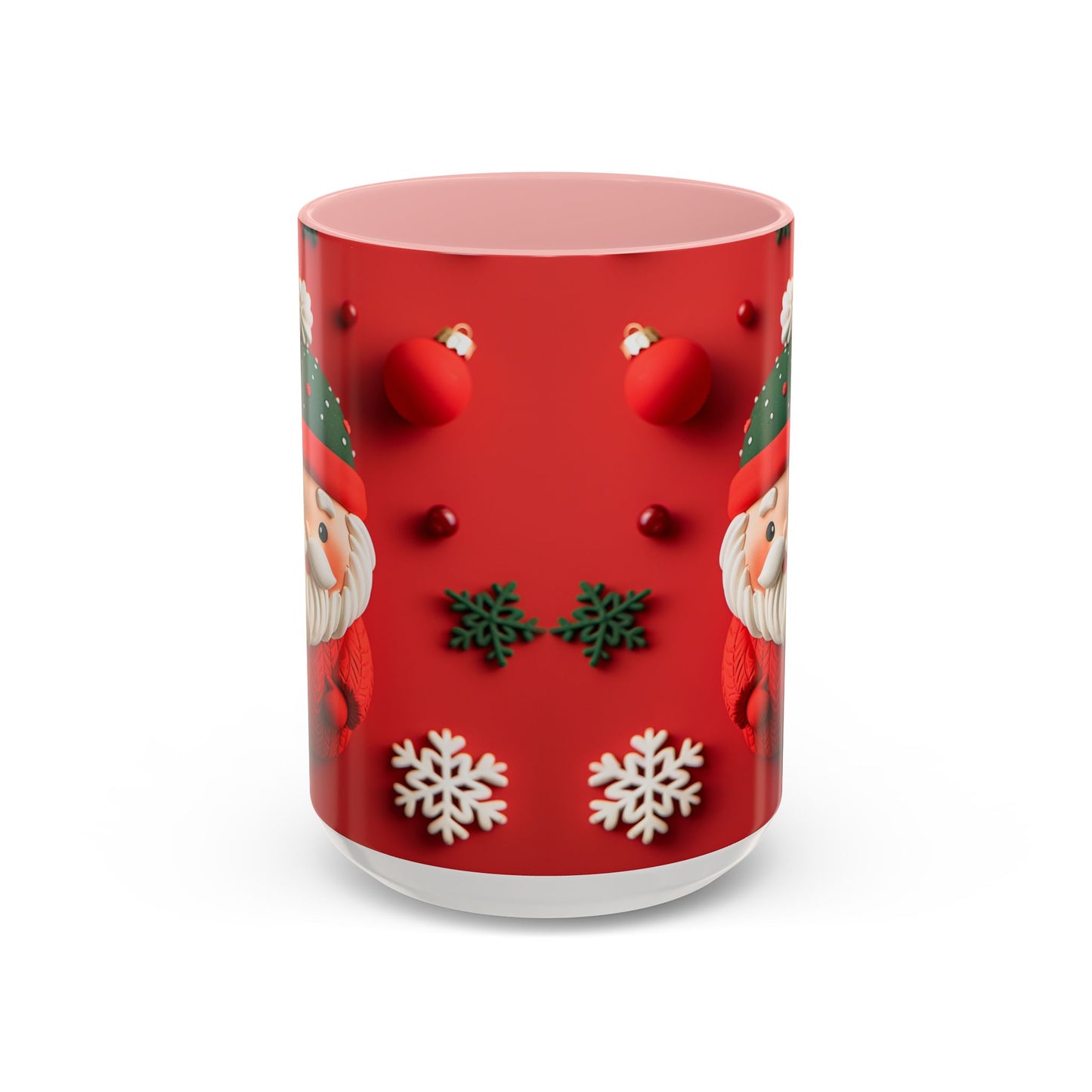 Cute Santa Pattern Accent Coffee Mug | Christmas Holiday Snowflakes