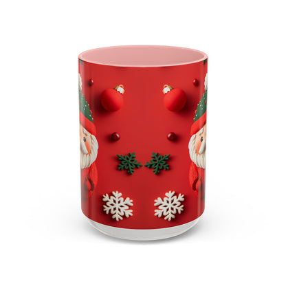 Cute Santa Pattern Accent Coffee Mug | Christmas Holiday Snowflakes