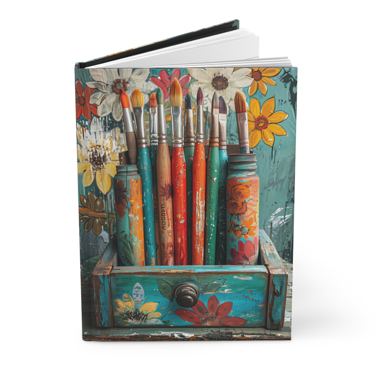 Paintbrushes and Floral Art Journal | Hardcover Notebook