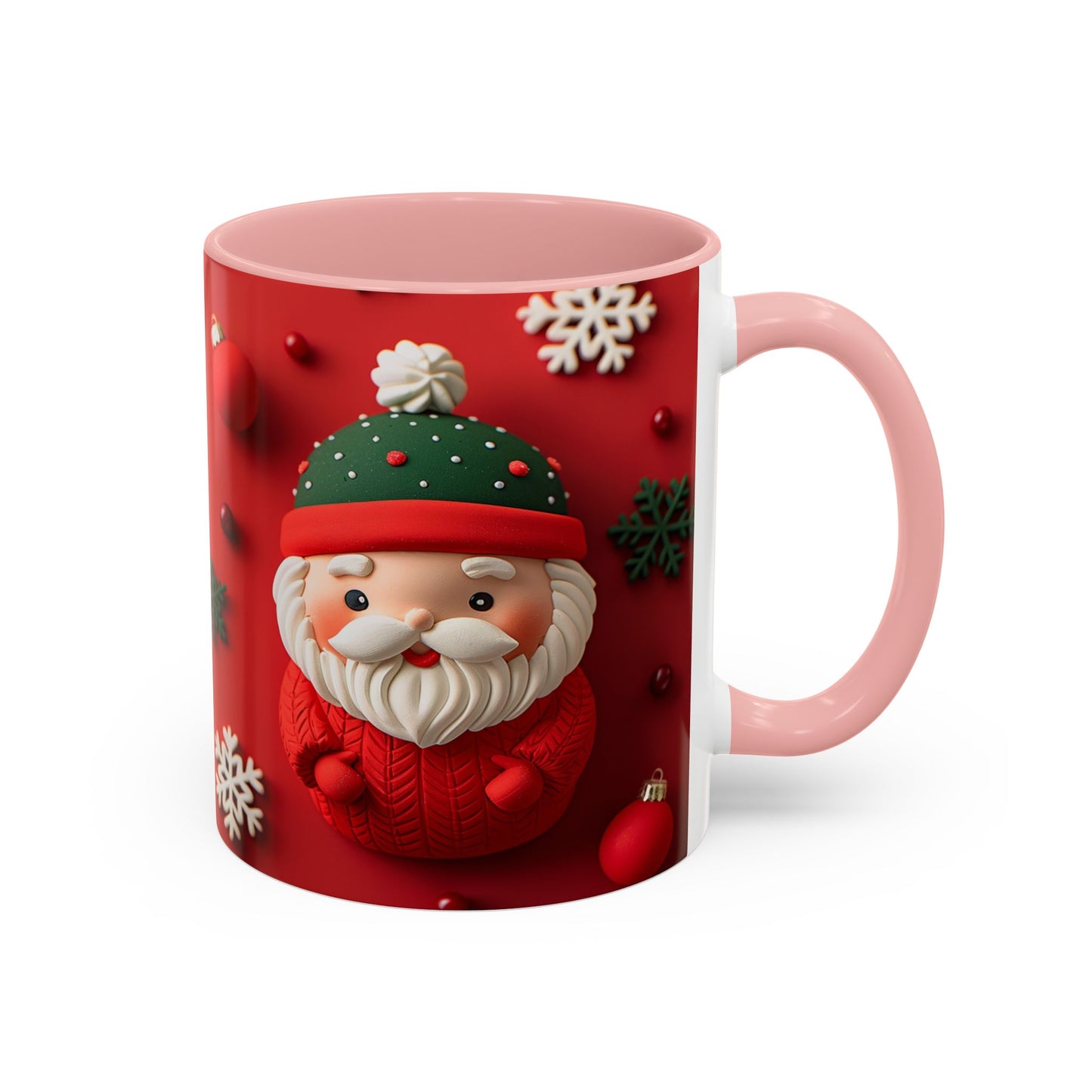 Cute Santa Pattern Accent Coffee Mug | Christmas Holiday Snowflakes