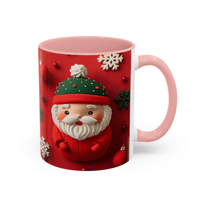 Cute Santa Pattern Accent Coffee Mug | Christmas Holiday Snowflakes