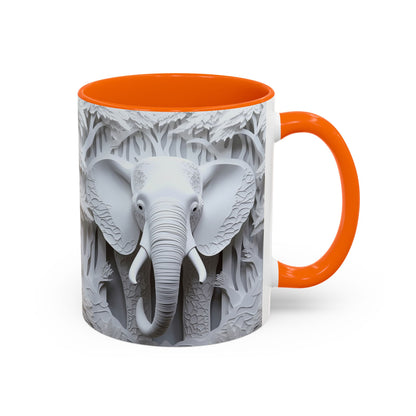 Elephant Relief Accent Coffee Mug — Grey Carved Jungle Design (11/15oz)