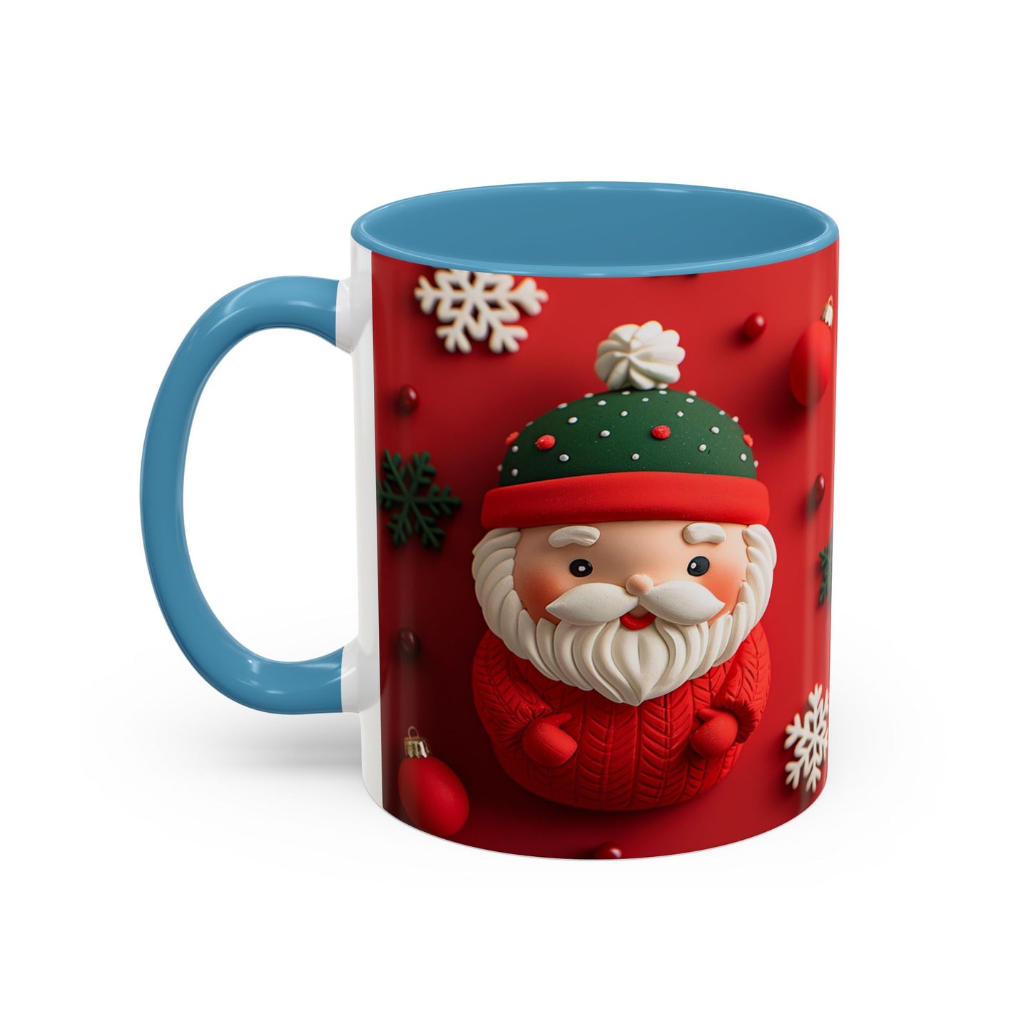 Cute Santa Pattern Accent Coffee Mug | Christmas Holiday Snowflakes