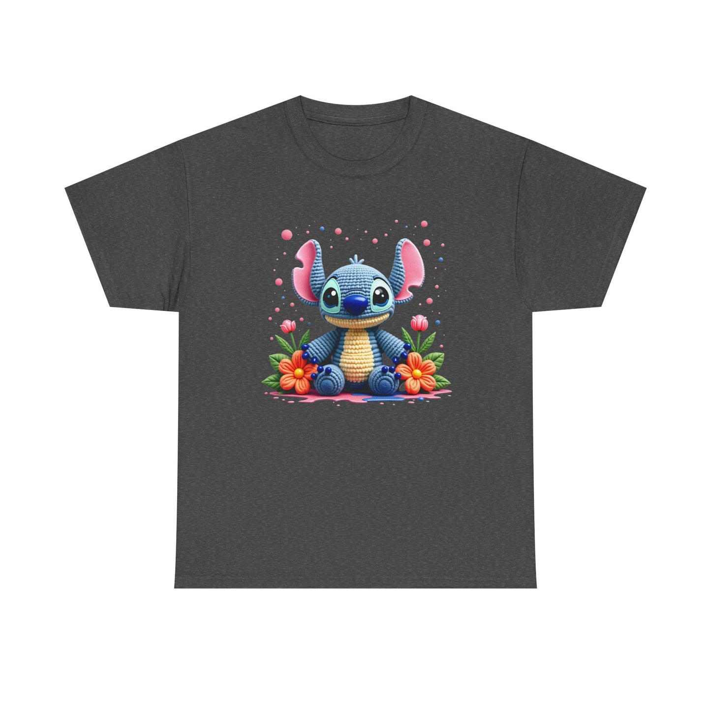 Cute Blue Alien Character Tee | Sitting Stitch-Inspired Design, Floral Accents