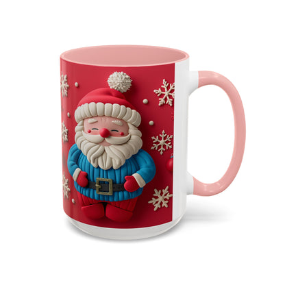 Clay Santa Pattern Mug | Christmas Snowflake Accent Coffee Mug