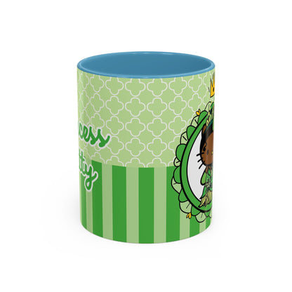 Princess Cat Illustration Accent Coffee Mug | Green Stripes