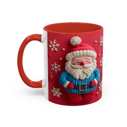 Clay Santa Pattern Mug | Christmas Snowflake Accent Coffee Mug