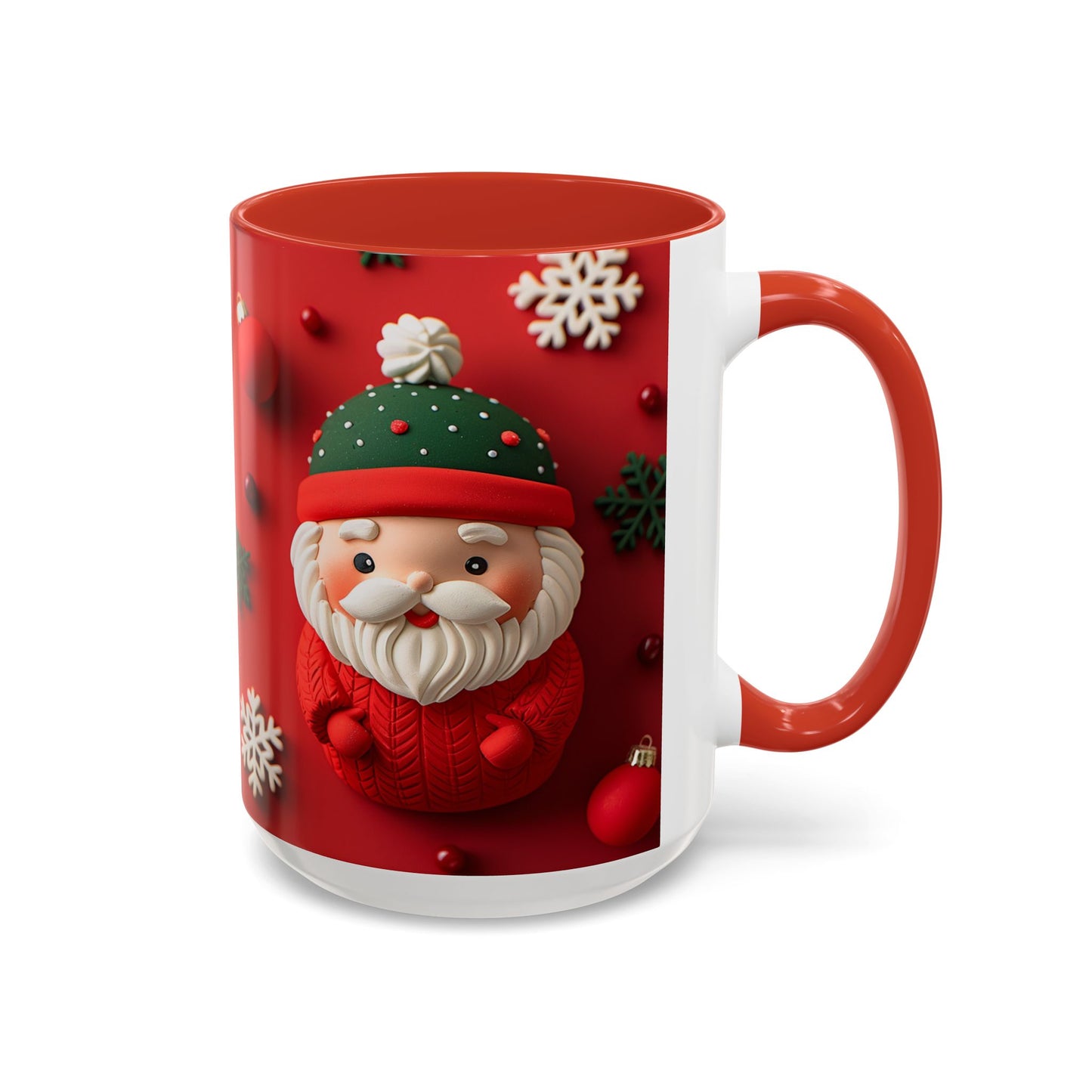 Cute Santa Pattern Accent Coffee Mug | Christmas Holiday Snowflakes