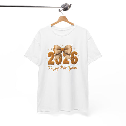 T-Shirt — 2026 Happy New Year Gold Bow Celebration Tee