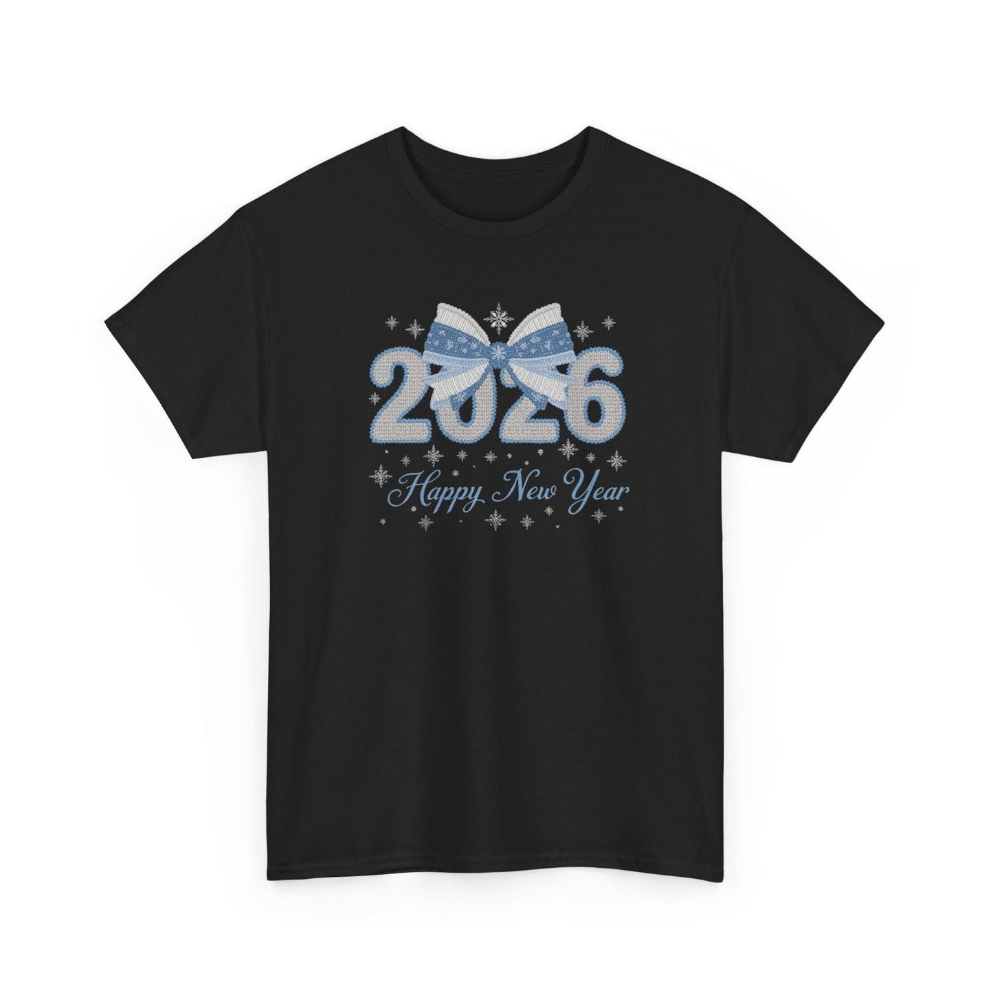 2026 Happy New Year Tee — Festive Blue Bow New Year T-Shirt