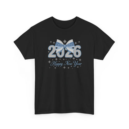 2026 Happy New Year Tee Festive Blue Bow New Year T-Shirt