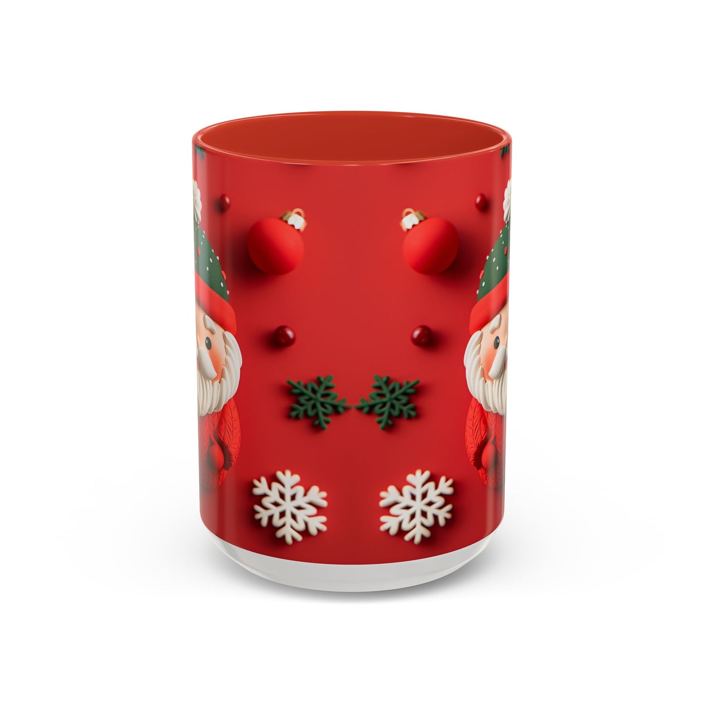 Cute Santa Pattern Accent Coffee Mug | Christmas Holiday Snowflakes