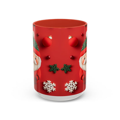 Cute Santa Pattern Accent Coffee Mug | Christmas Holiday Snowflakes