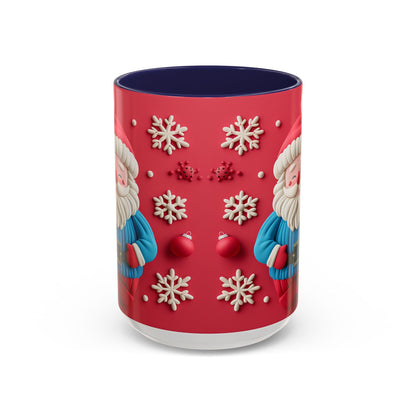 Clay Santa Pattern Mug | Christmas Snowflake Accent Coffee Mug