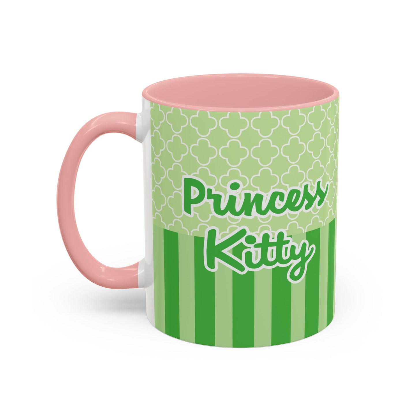 Princess Cat Illustration Accent Coffee Mug | Green Stripes