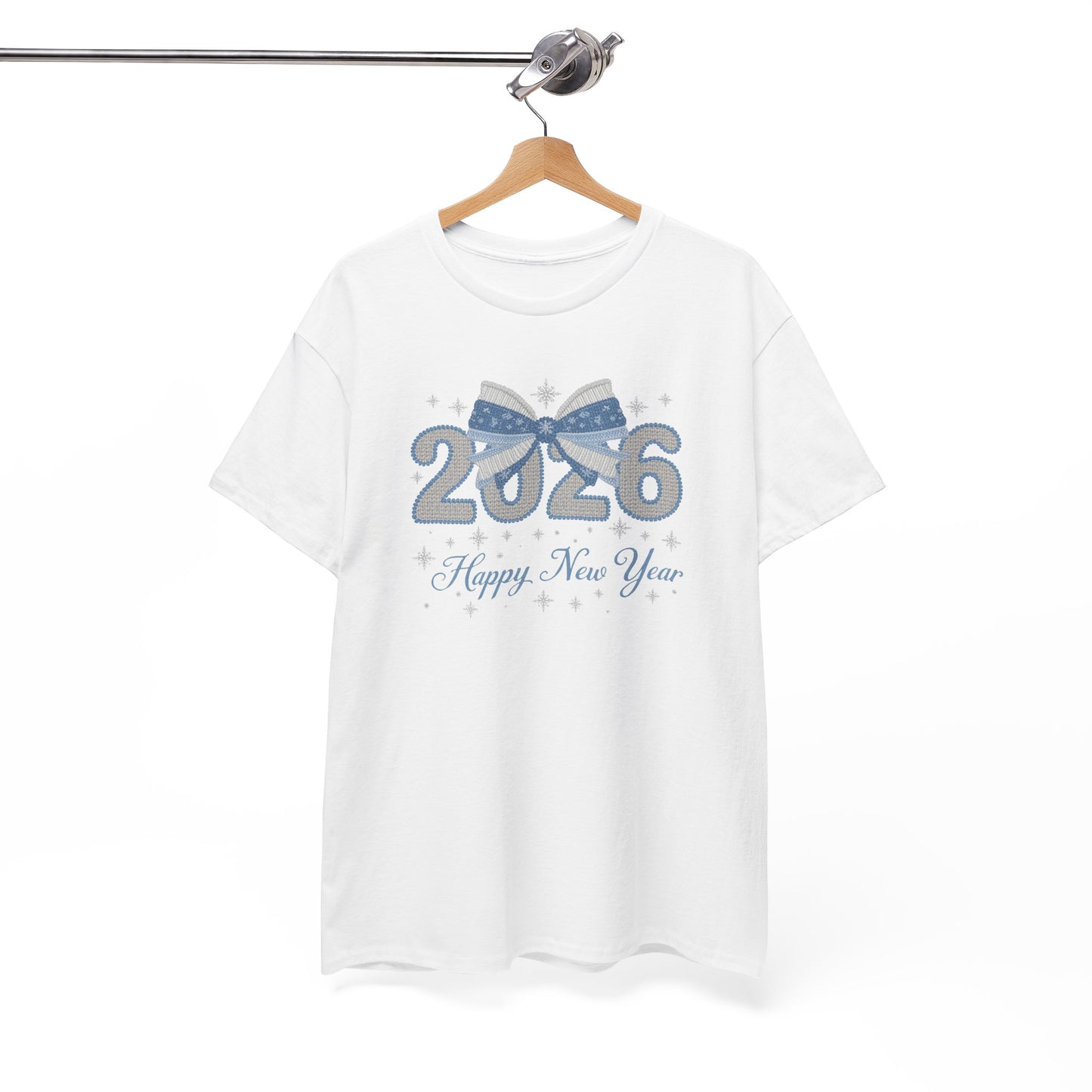 2026 Happy New Year Tee — Festive Blue Bow New Year T-Shirt