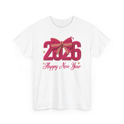 2026 Happy New Year Tee – Festive Pink Bow Celebration T-Shirt