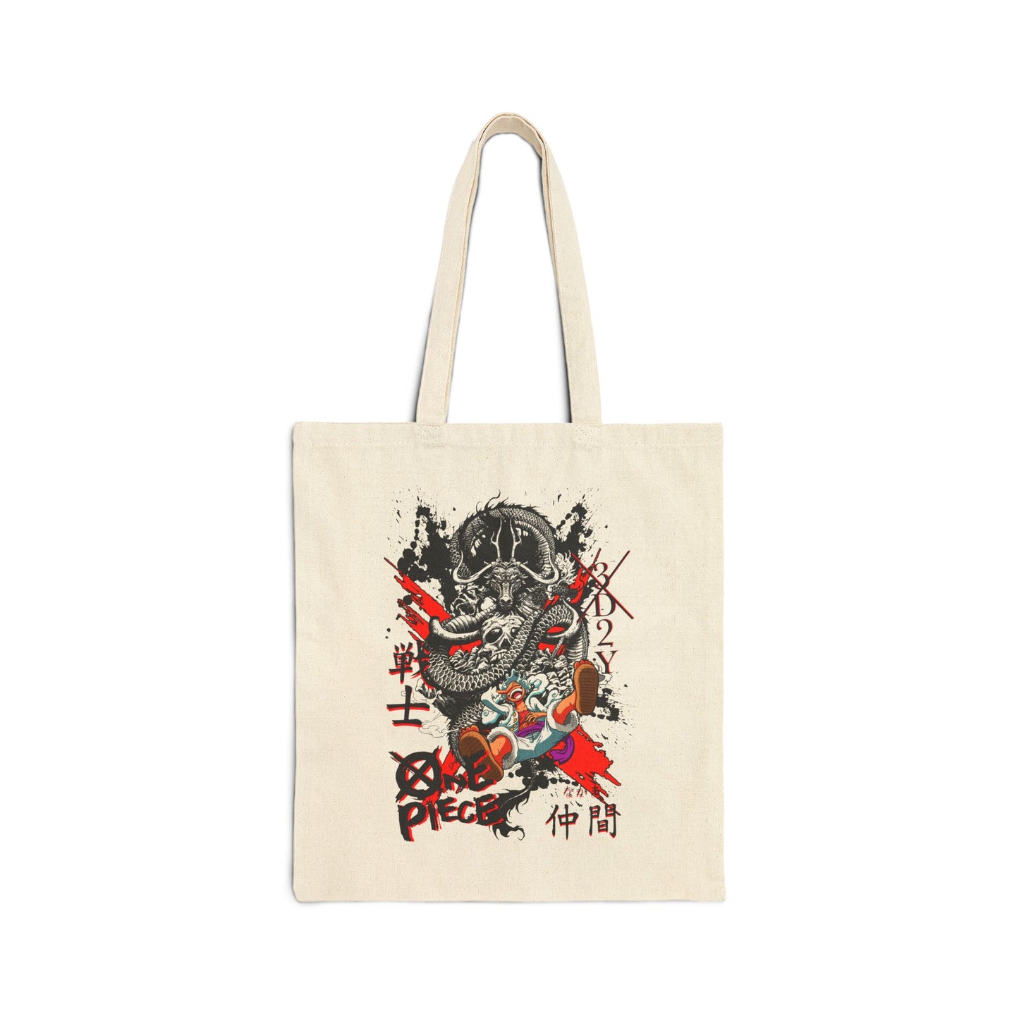 Canvas Tote Bag  Japanese Dragon Skull Graphic Shopper (One Piece Style)