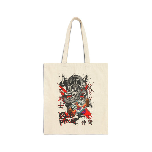 Canvas Tote Bag  Japanese Dragon Skull Graphic Shopper (One Piece Style)