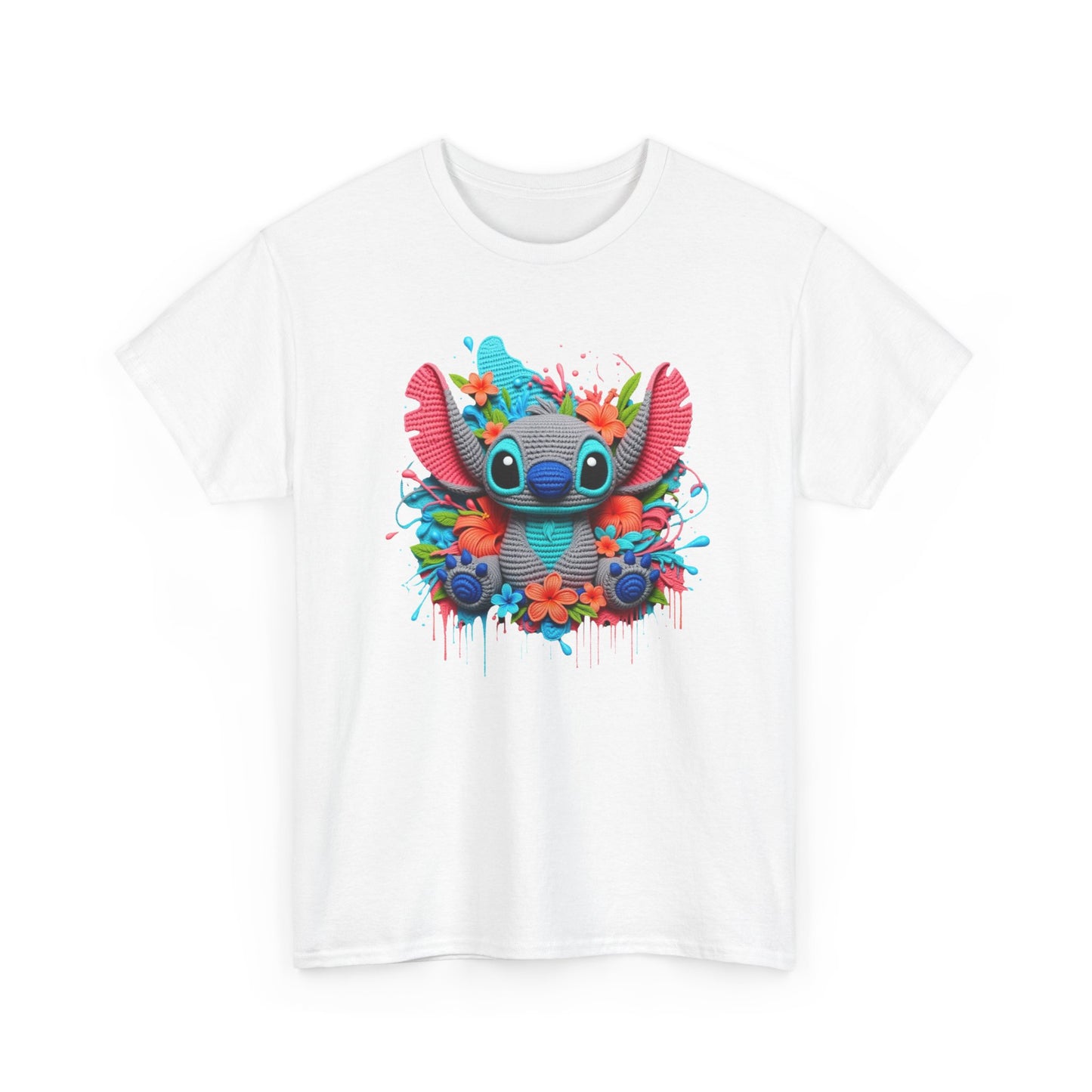 Colorful Floral Stitch Character T-Shirt | Cute Alien with Flowers