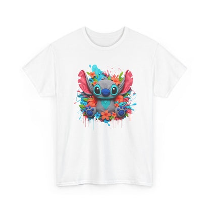 Colorful Floral Stitch Character T-Shirt | Cute Alien with Flowers