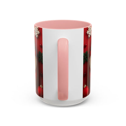 Cute Santa Pattern Accent Coffee Mug | Christmas Holiday Snowflakes