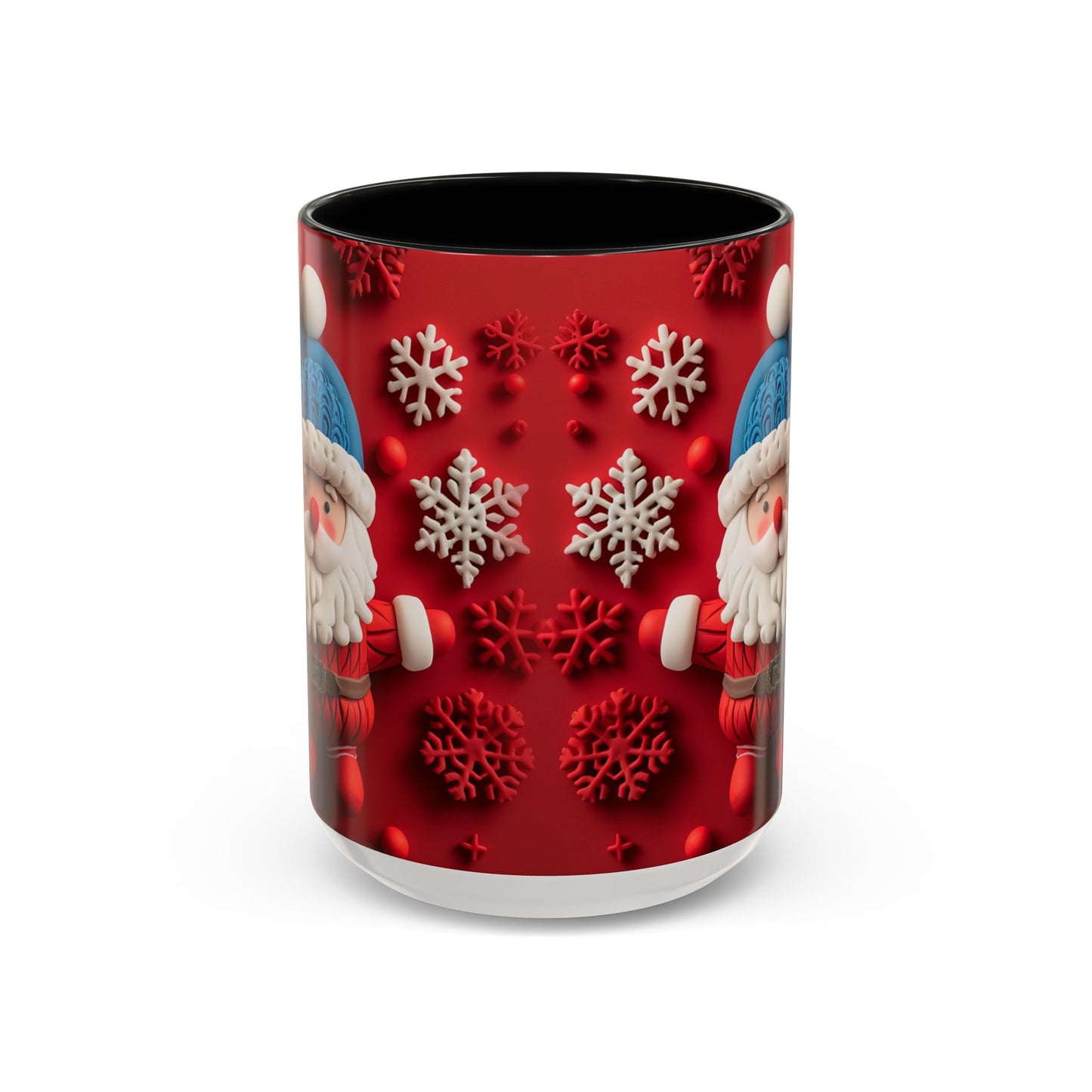 Santa Claus Pattern Mug | Red Snowflakes Christmas Coffee Cup