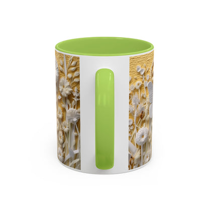 White Floral Relief with Butterflies Accent Mug | 11oz 15oz