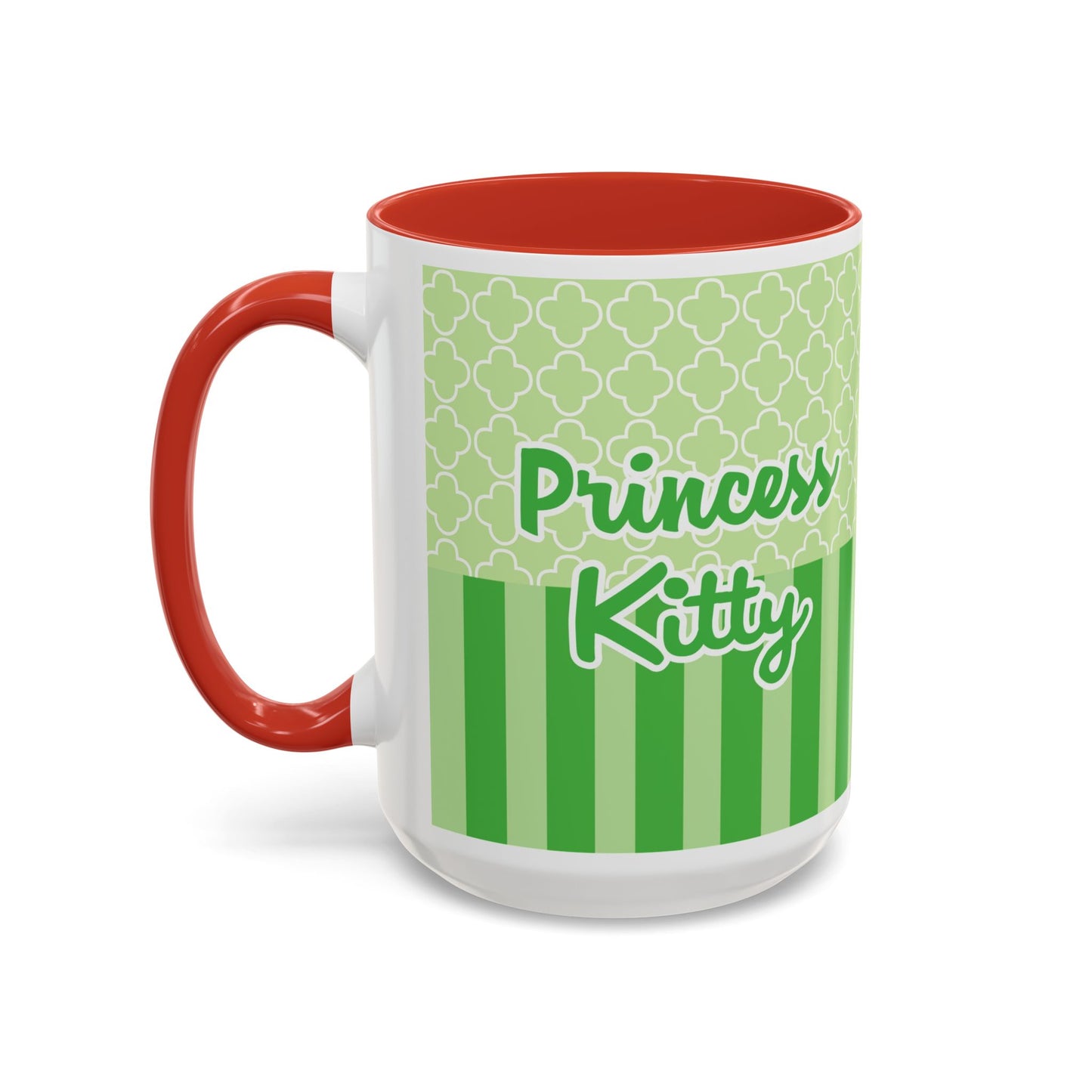 Princess Cat Illustration Accent Coffee Mug | Green Stripes