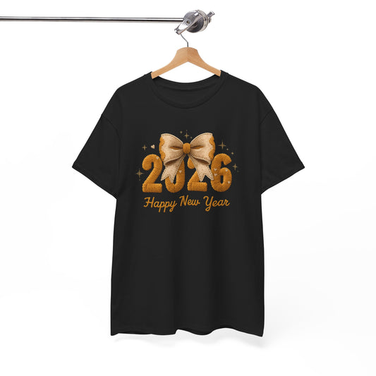 T-Shirt — 2026 Happy New Year Gold Bow Celebration Tee
