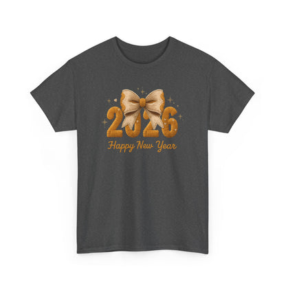 T-Shirt 2026 Happy New Year Gold Bow Celebration Tee