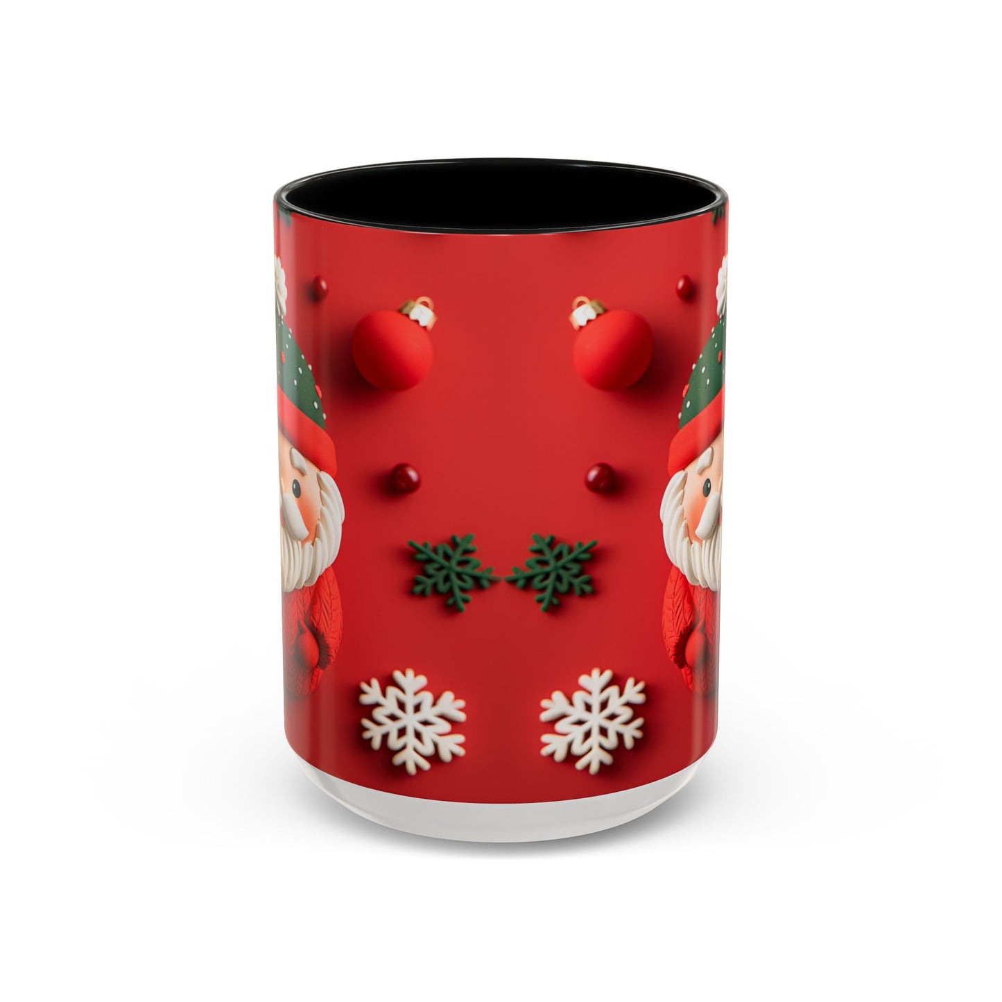 Cute Santa Pattern Accent Coffee Mug | Christmas Holiday Snowflakes