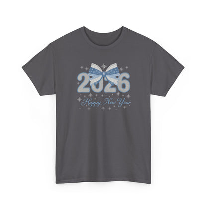 2026 Happy New Year Tee Festive Blue Bow New Year T-Shirt