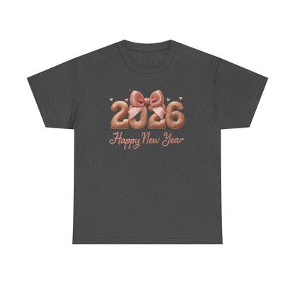 2026 Happy New Year T-Shirt Rose Gold Balloon Numbers Graphic Tee