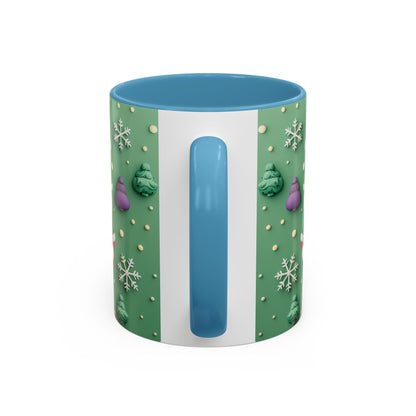 Whimsical Santa Pattern Accent Coffee Mug | Christmas Santa Snowflakes 11oz 15oz