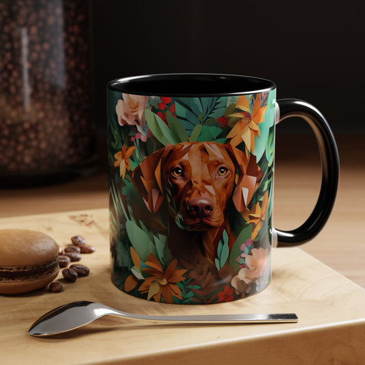 Vizsla Floral Accent Coffee Mug — Dog Portrait Botanical 11/15oz