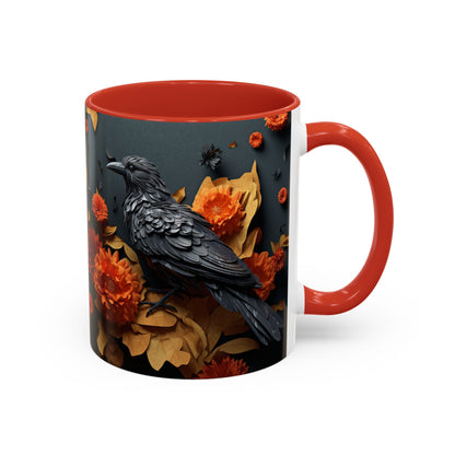 Autumn Raven Accent Coffee Mug — Black Crow & Orange Chrysanthemums (11/15oz)