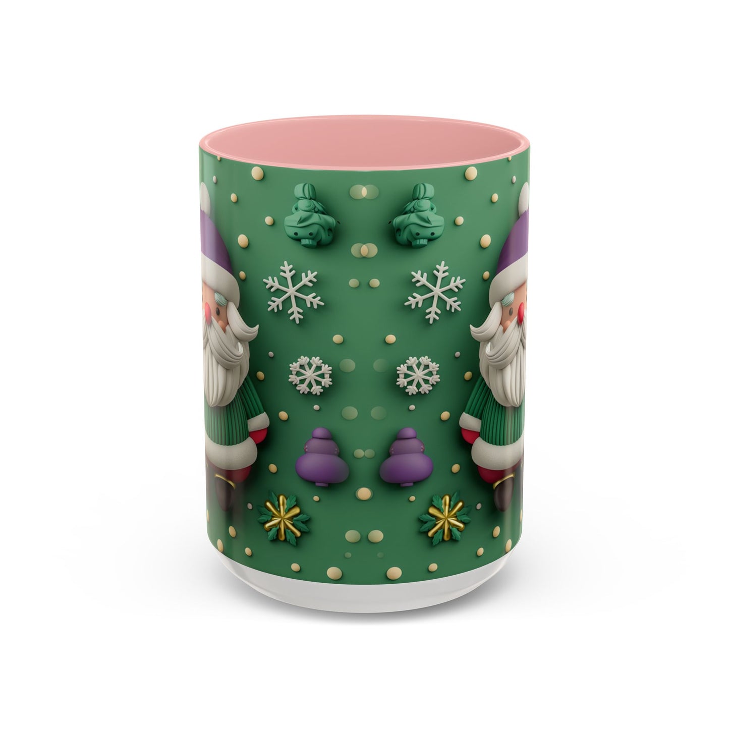 Whimsical Santa Pattern Accent Coffee Mug | Christmas Santa Snowflakes 11oz 15oz