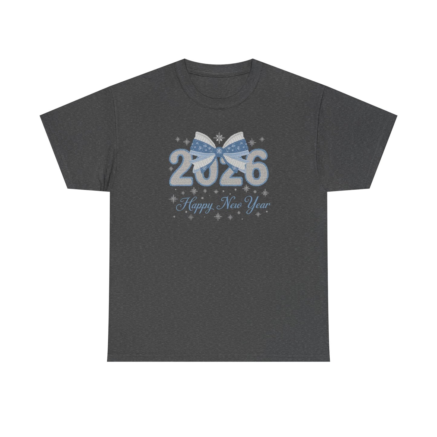 2026 Happy New Year Tee — Festive Blue Bow New Year T-Shirt