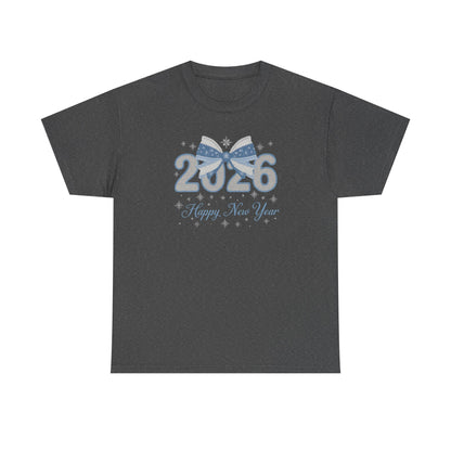 2026 Happy New Year Tee Festive Blue Bow New Year T-Shirt