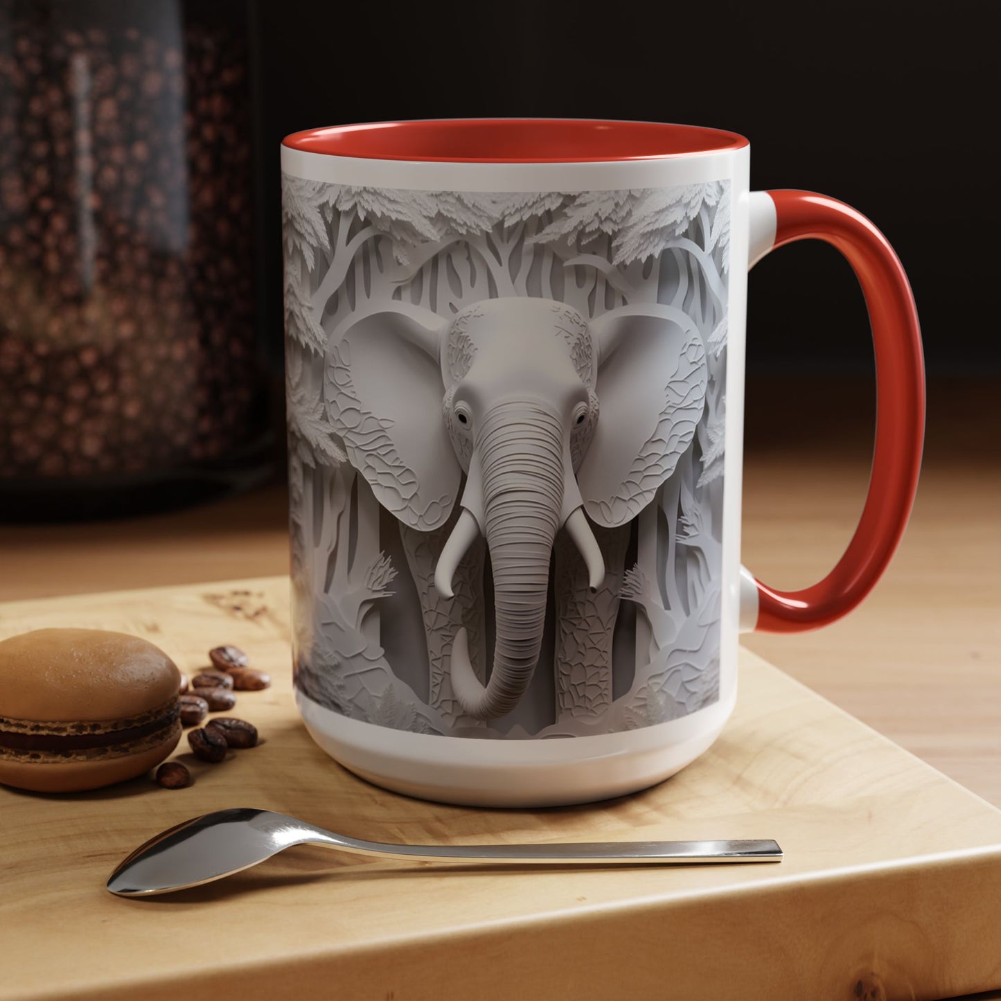Elephant Relief Accent Coffee Mug — Grey Carved Jungle Design (11/15oz)