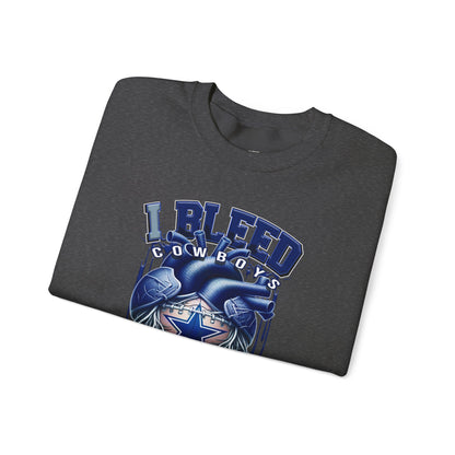 Customizable Cowboys Fan I Bleed Blue heart design Sweatshirt | Sports fan apparel