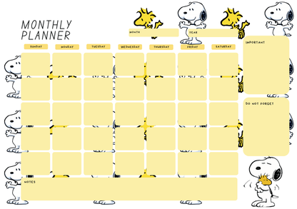 Snoopy Inspired 2026 Monthly Planner