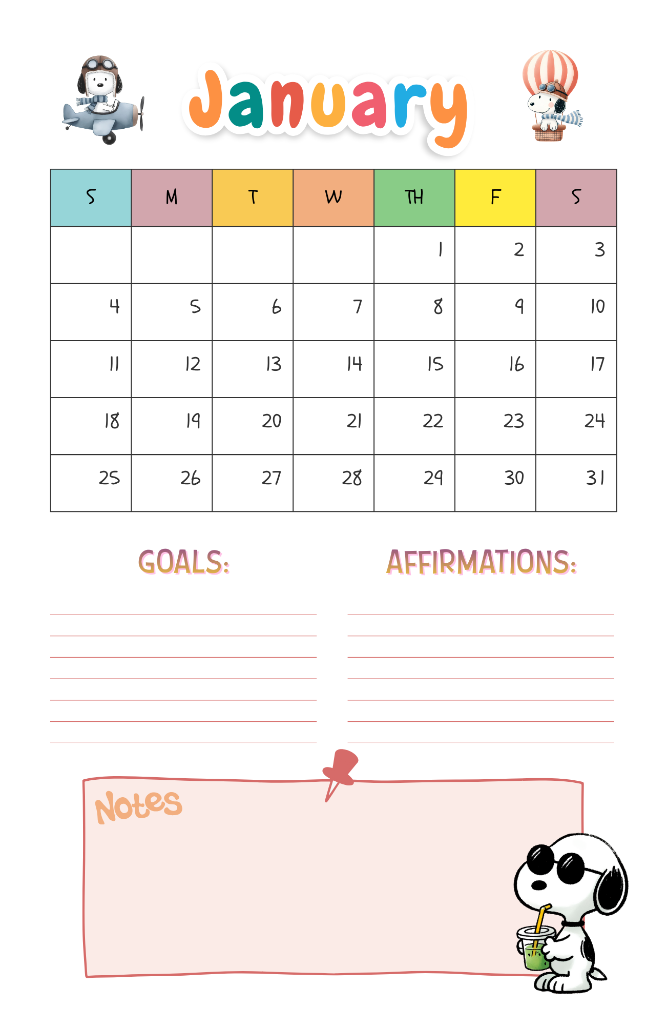 Snoopy Inspired 2026 Planner v3 | Digital Download