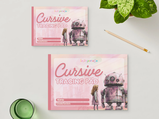 Cursive Letter Tracing Pad - Pink Robot Theme | Digital Download